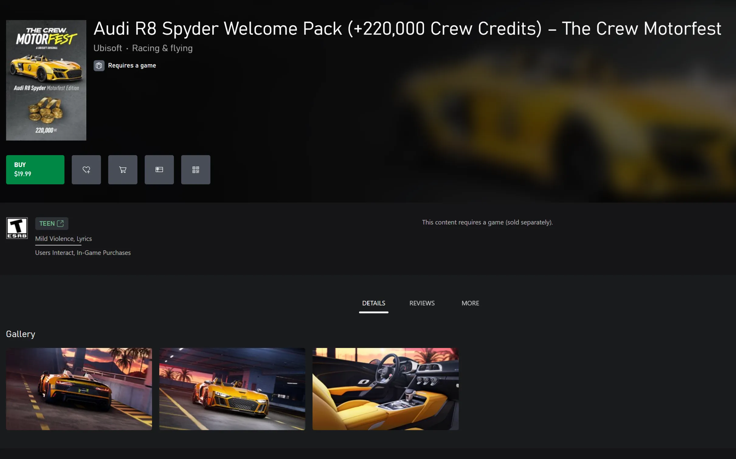 AUDI R8 SPYDER WELCOME PACK (+220,000 CREW CREDITS) – THE CREW MOTORFEST XBOX КЛЮЧ/КО