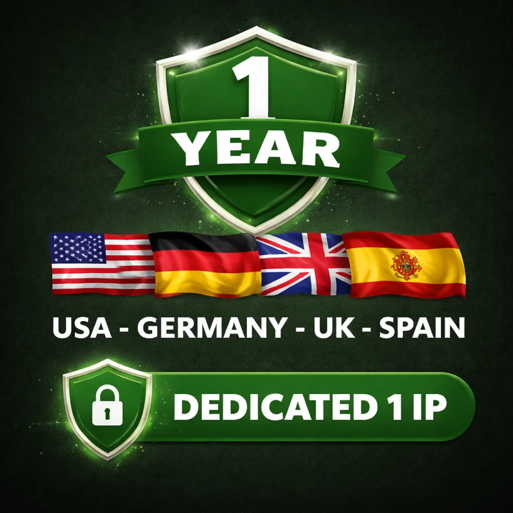 ! FAST DELIVERY ! 1 YEAR - 1 PROXY IP DEDICATED - USA, GERMANY, UK, SPAIN