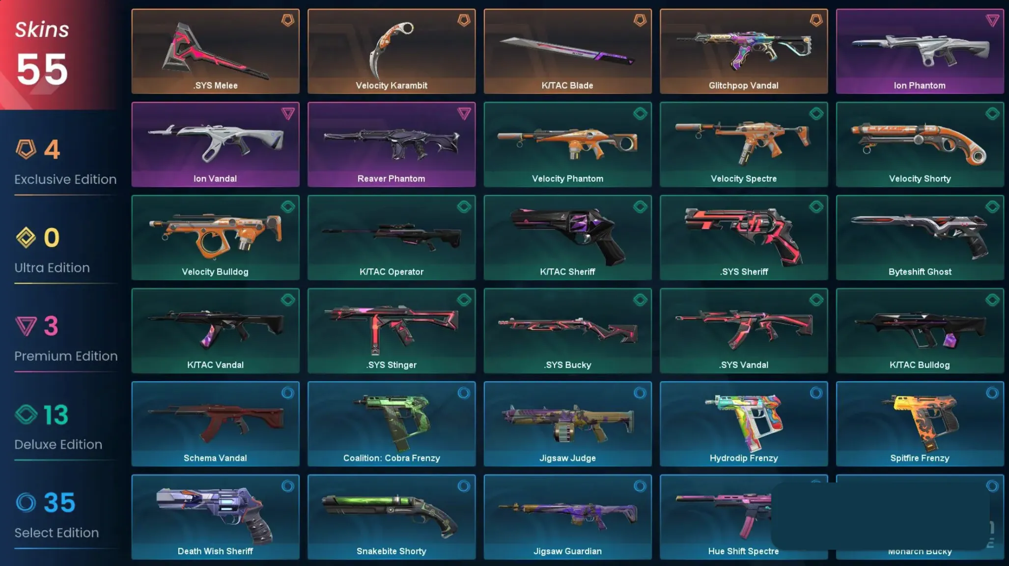 VALORANT  Glitchpop Vandal + 3 Ножа | 55 skins | 159 LVL | Полный доступ 