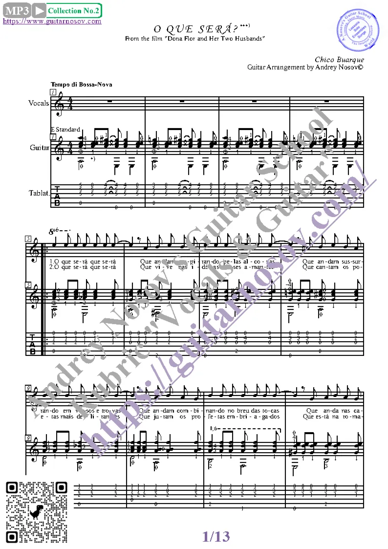 O Que Sera (Вокал Гитара Ноты Табы)