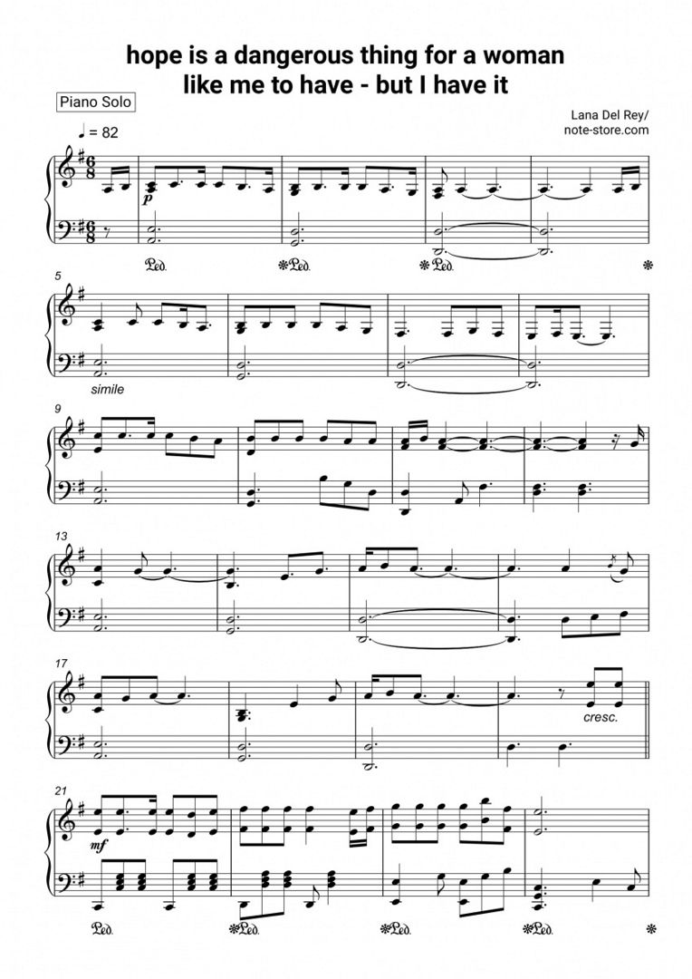 Buy Note Lana Del Rey hope is a dangerous thing for a wom