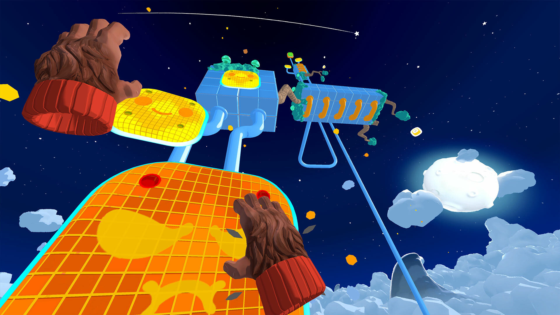 Toss into. Toss vr.