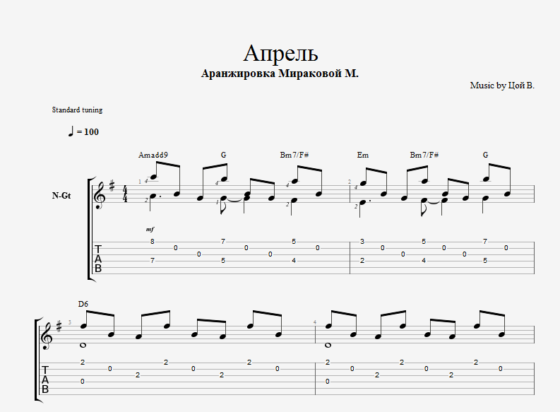 Апрель (Кино) - текст и аккорды для гитары